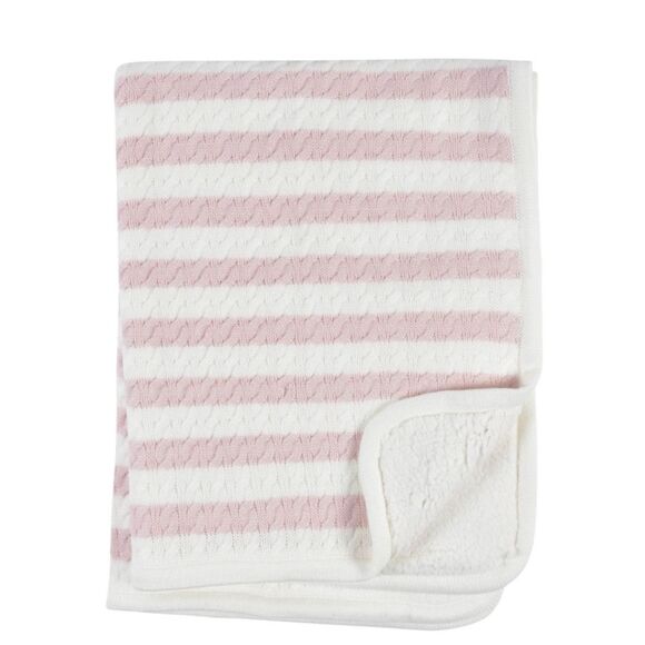 Modern Moments by Gerber Baby Boy or Girl Cable Knit Blanket with Sherpa, Pink - Picture 3 of 8